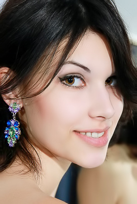 Elizabet - Beautiful brunette teen bombshell posing naked at home