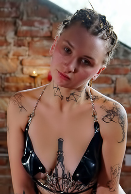 Lola Stone Bonds In Tight PVC Bra Unclips For Solo Dildo Play
