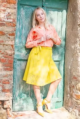 Bella Spark Unveils Herself Playful In Villa Sunlight Teasing With Skirt Lifted High