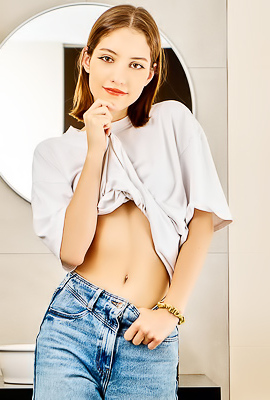 Hareniks Teases In The Shower, Exposed T-shirt Playfully Clings To Curves